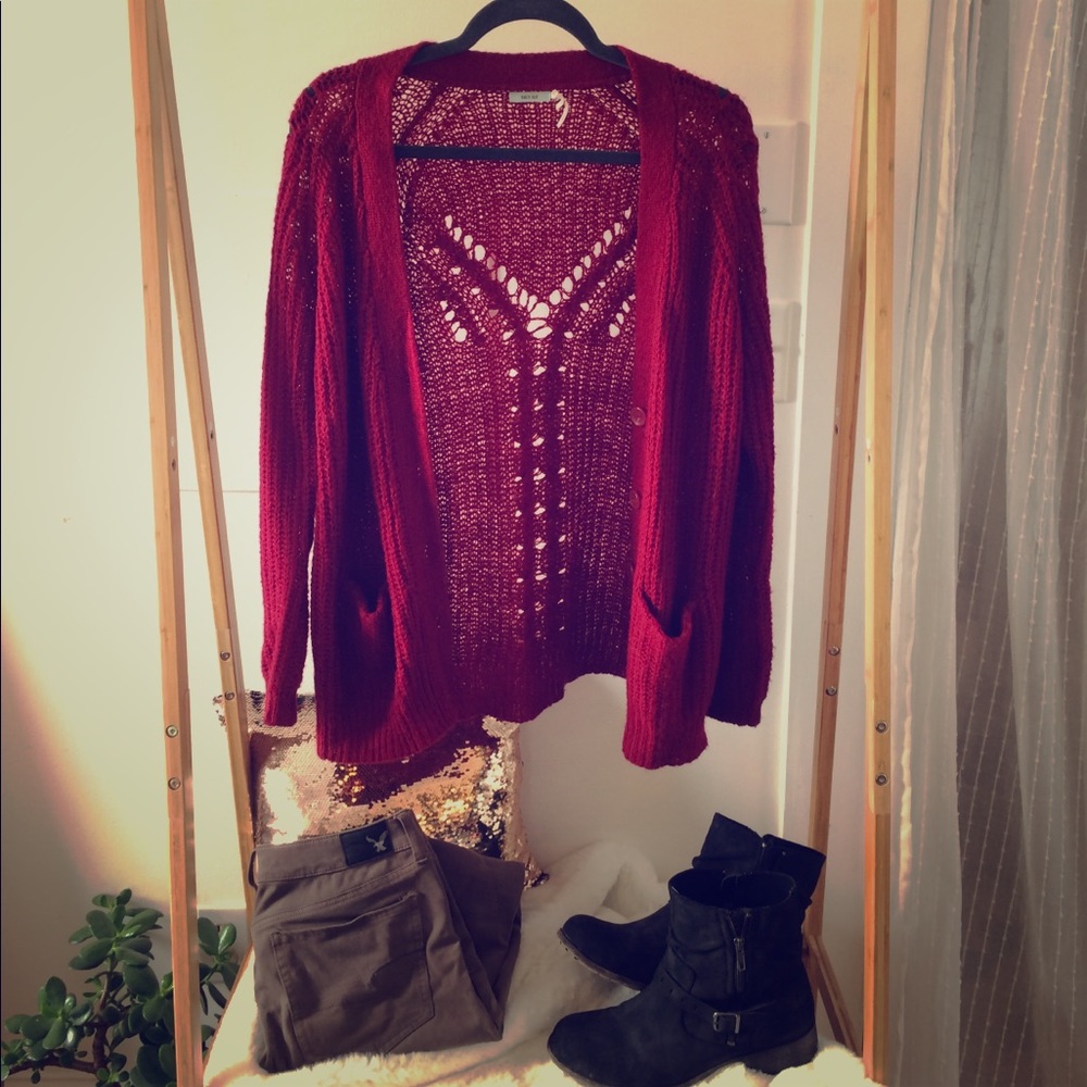 Kimchi Blue Cranberry Open-stitch Cardigan